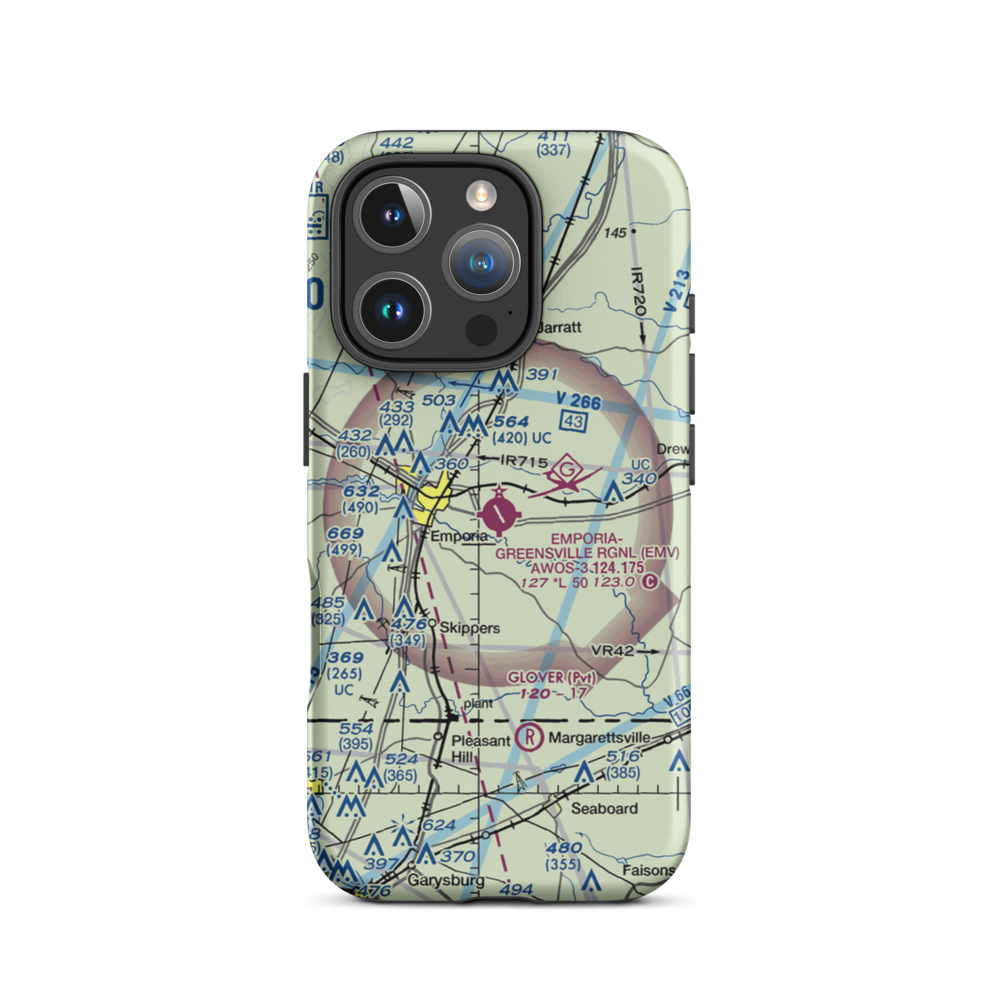 Emporia Greensville Regional Airport (EMV) VFR Sectional  Tough iPhone Case iPhone 16 Pro model shown