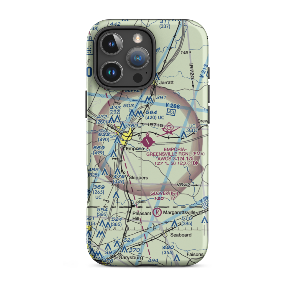 Emporia Greensville Regional Airport (EMV) VFR Sectional  Tough iPhone Case iPhone 16 Pro Max model shown