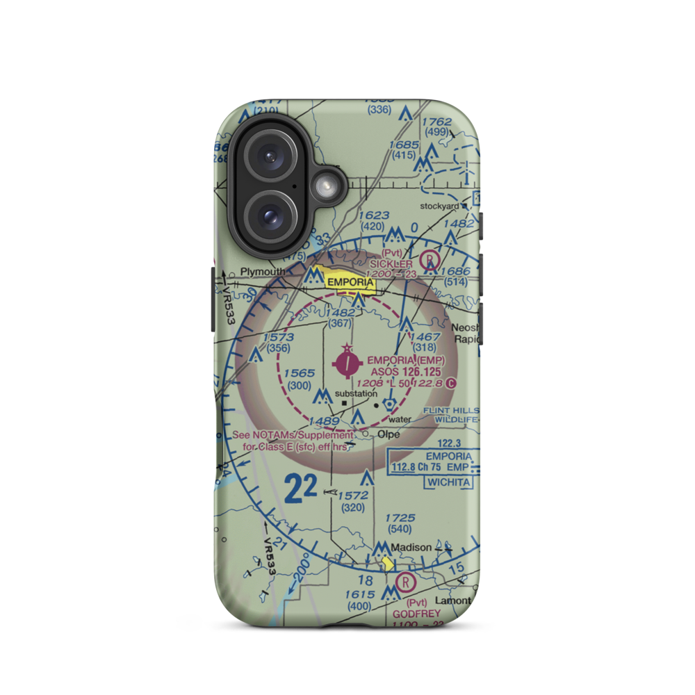 Emporia Municipal Airport (EMP) VFR Sectional  Tough iPhone Case iPhone 16 model shown