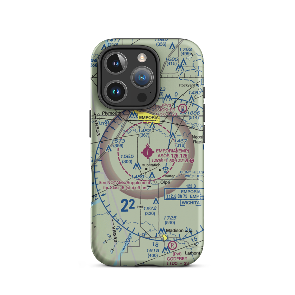 Emporia Municipal Airport (EMP) VFR Sectional  Tough iPhone Case iPhone 16 Pro model shown
