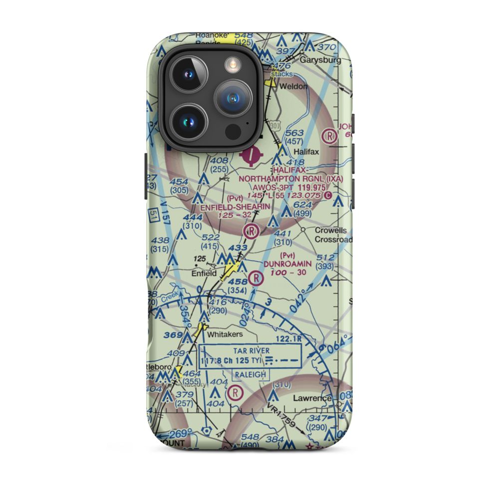 Enfield-Shearin Airport (NC45) VFR Sectional  Tough iPhone Case iPhone 16 Pro Max model shown