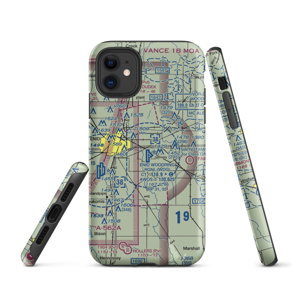 Enid Woodring Regional Airport (WDG) VFR Sectional  Tough iPhone Case iPhone 11 model shown