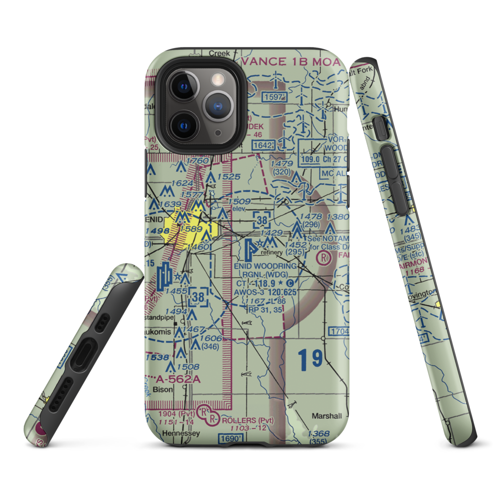 Enid Woodring Regional Airport (WDG) VFR Sectional  Tough iPhone Case iPhone 11 Pro model shown