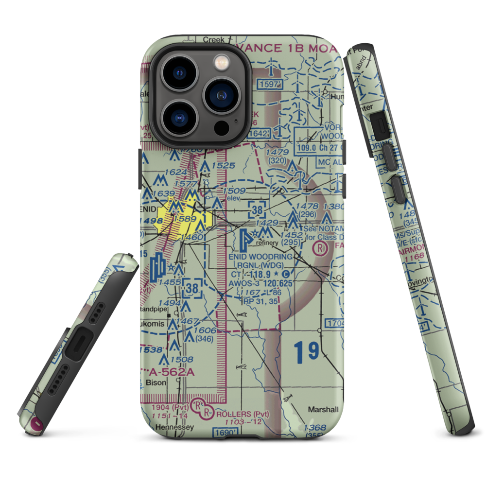 Enid Woodring Regional Airport (WDG) VFR Sectional  Tough iPhone Case iPhone 13 Pro Max model shown