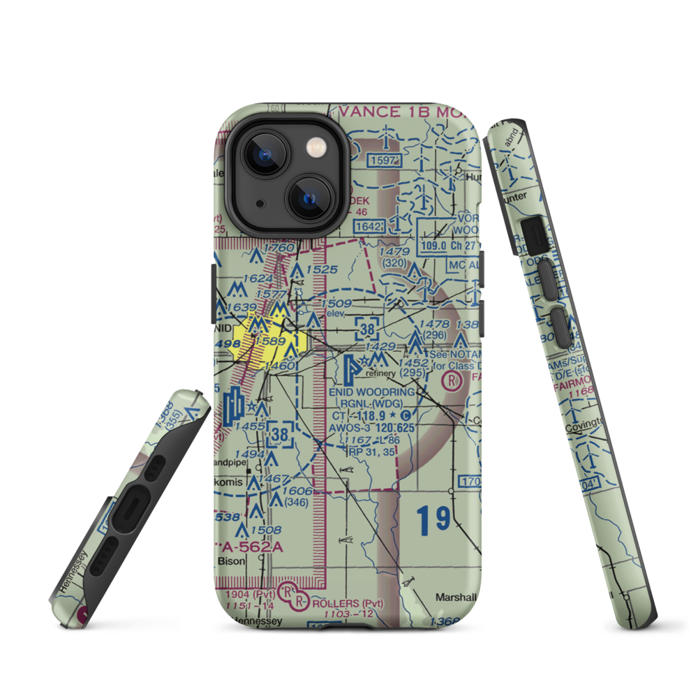 Enid Woodring Regional Airport (WDG) VFR Sectional  Tough iPhone Case iPhone 14 model shown