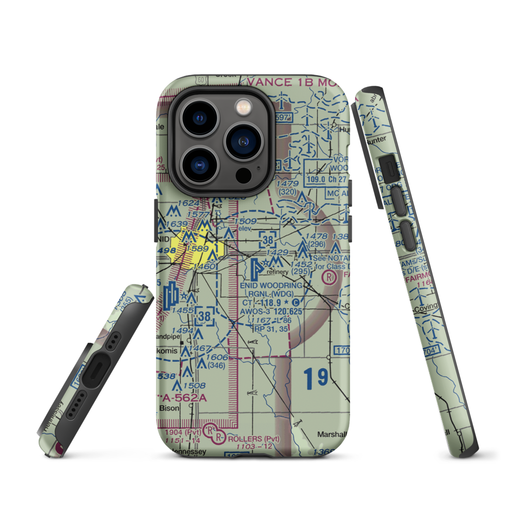 Enid Woodring Regional Airport (WDG) VFR Sectional  Tough iPhone Case iPhone 14 Pro model shown