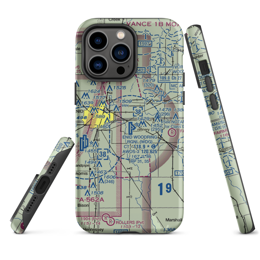 Enid Woodring Regional Airport (WDG) VFR Sectional  Tough iPhone Case iPhone 14 Pro Max model shown