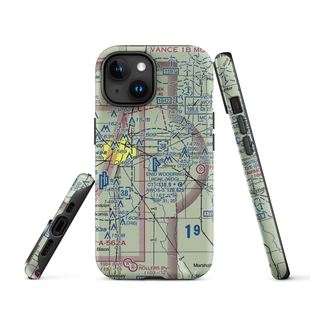 Enid Woodring Regional Airport (WDG) VFR Sectional  Tough iPhone Case iPhone 15 model shown