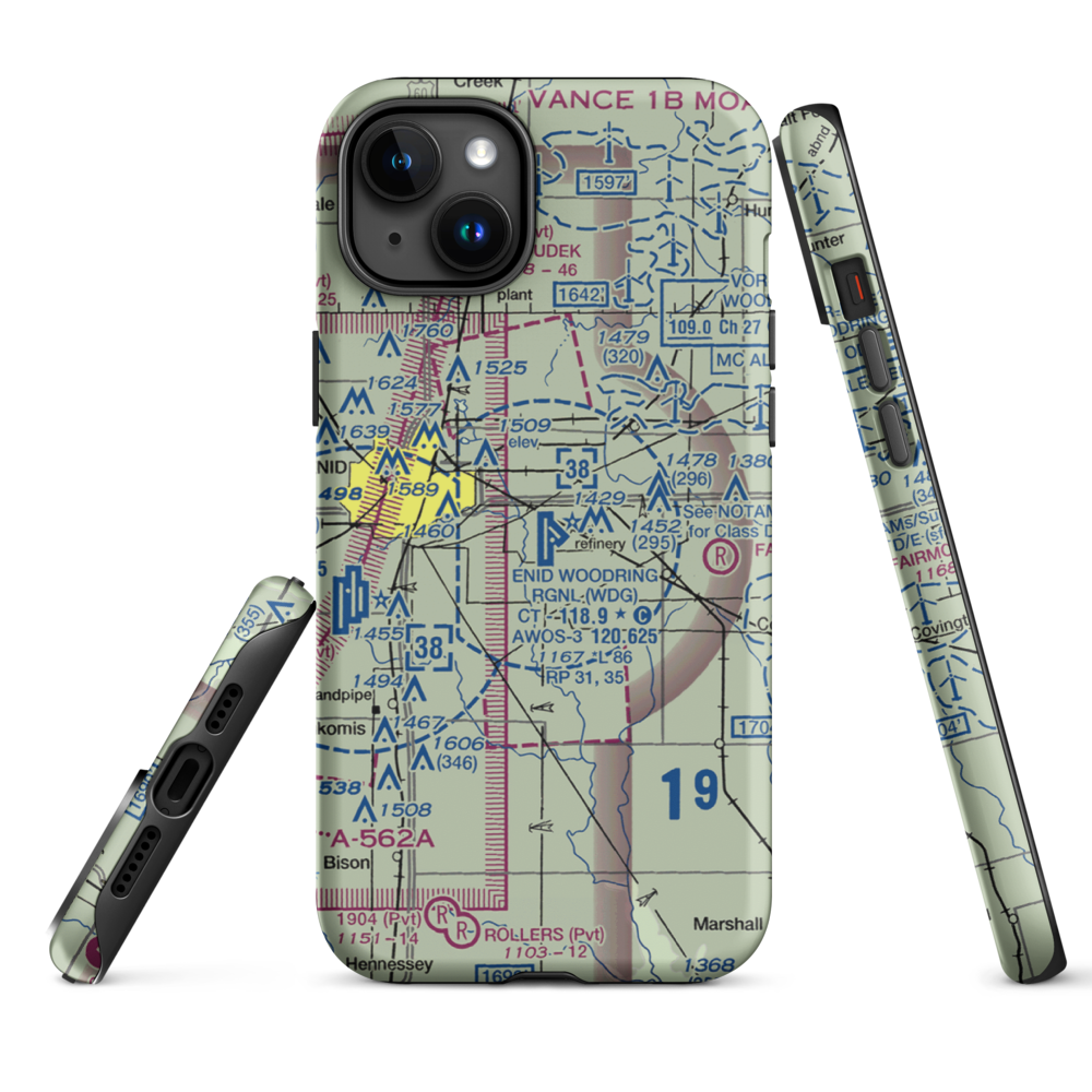 Enid Woodring Regional Airport (WDG) VFR Sectional  Tough iPhone Case iPhone 15 Plus model shown