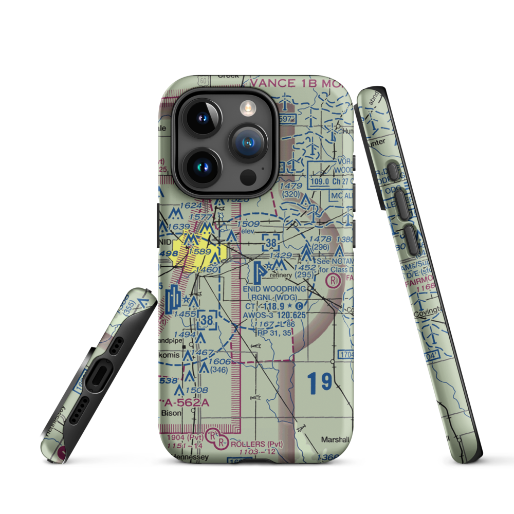 Enid Woodring Regional Airport (WDG) VFR Sectional  Tough iPhone Case iPhone 15 Pro model shown