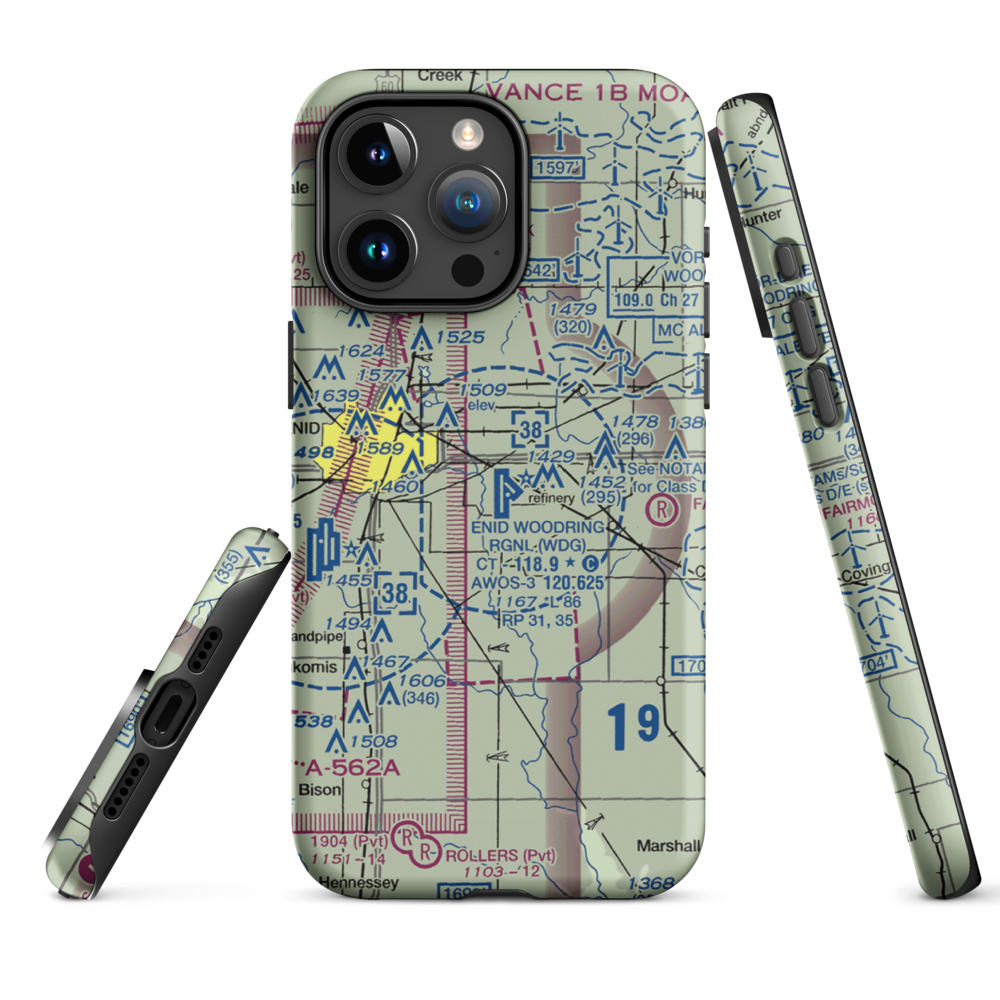 Enid Woodring Regional Airport (WDG) VFR Sectional  Tough iPhone Case iPhone 15 Pro Max model shown