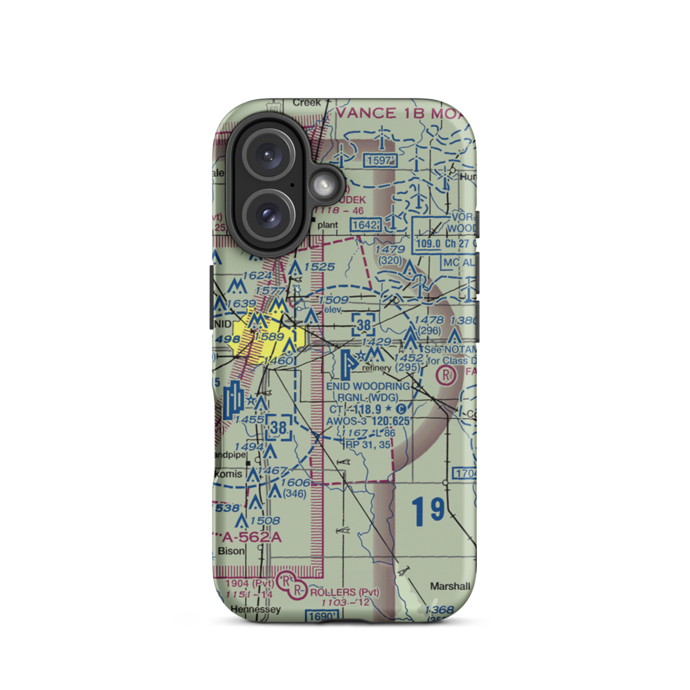 Enid Woodring Regional Airport (WDG) VFR Sectional  Tough iPhone Case iPhone 16 model shown