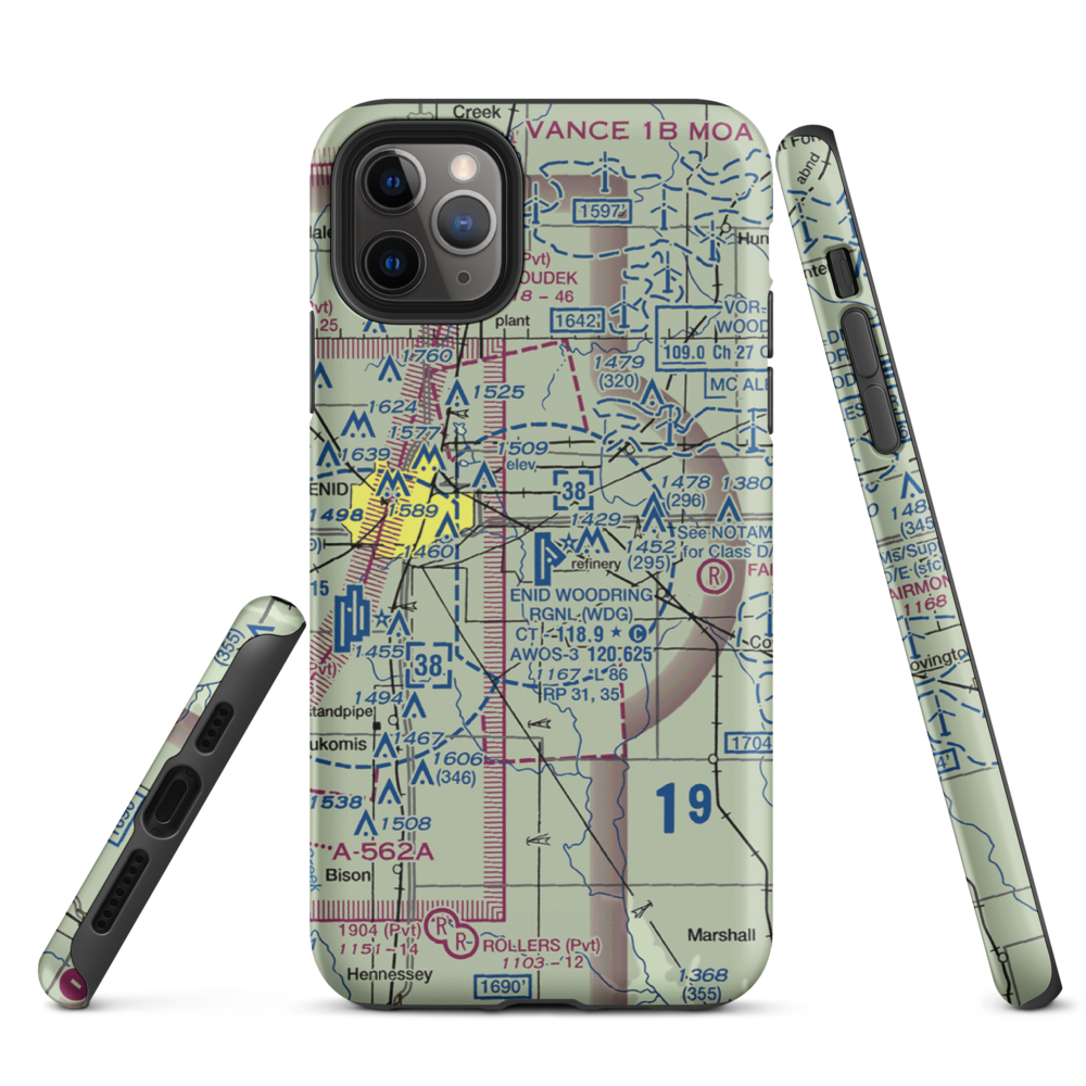 Enid Woodring Regional Airport (WDG) VFR Sectional  Tough iPhone Case iPhone 11 Pro Max model shown
