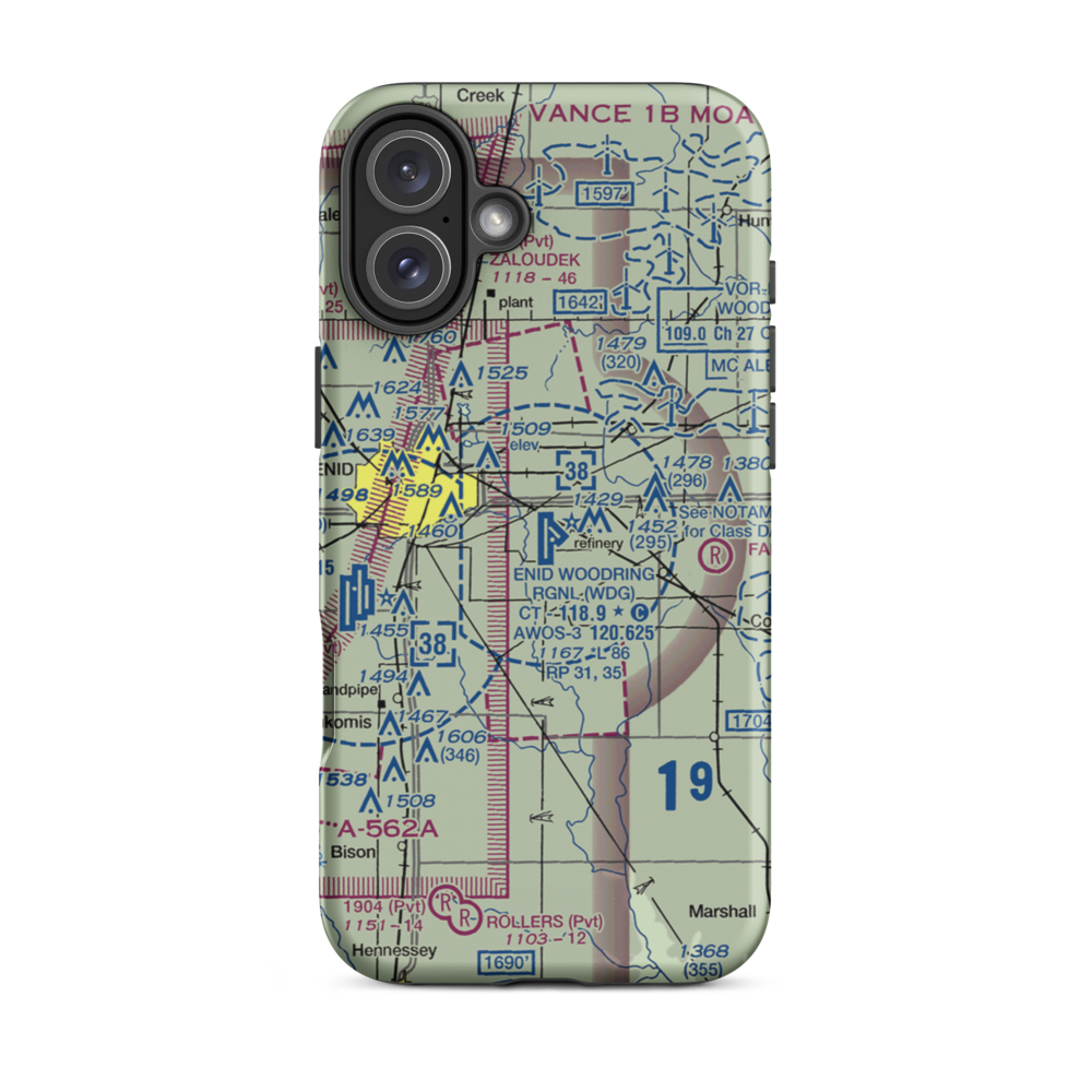 Enid Woodring Regional Airport (WDG) VFR Sectional  Tough iPhone Case iPhone 16 Plus model shown