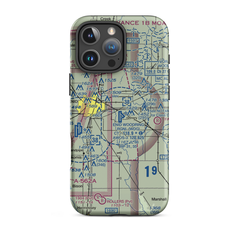 Enid Woodring Regional Airport (WDG) VFR Sectional  Tough iPhone Case iPhone 16 Pro Max model shown