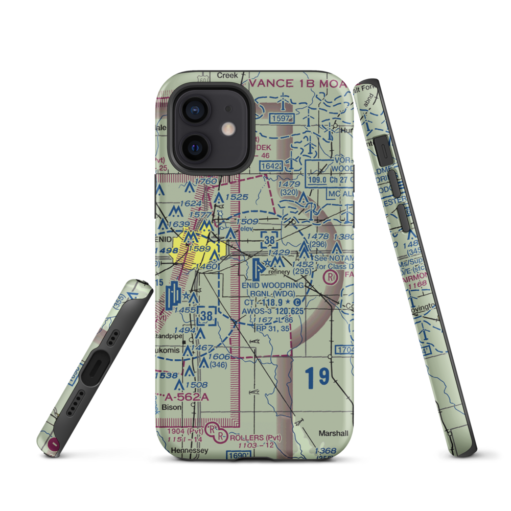 Enid Woodring Regional Airport (WDG) VFR Sectional  Tough iPhone Case iPhone 12 model shown