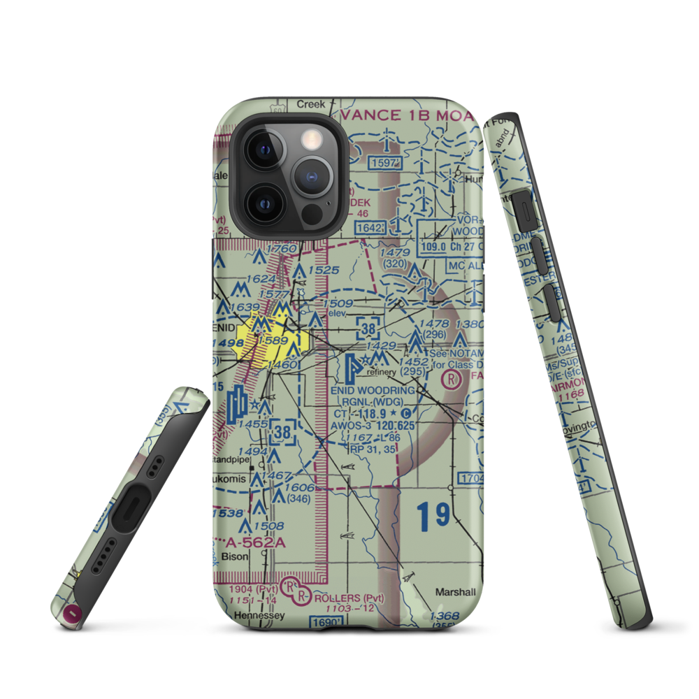 Enid Woodring Regional Airport (WDG) VFR Sectional  Tough iPhone Case iPhone 12 Pro model shown