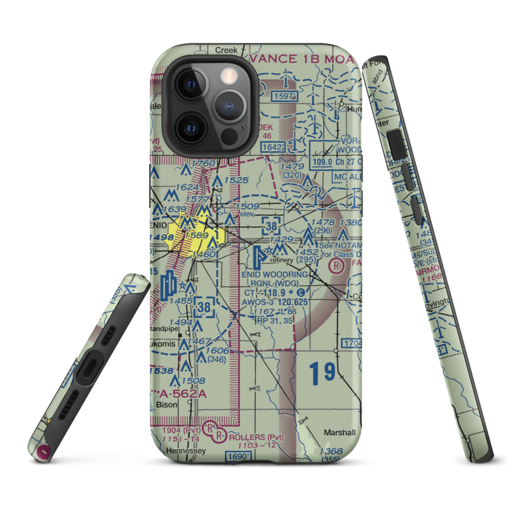 Enid Woodring Regional Airport (WDG) VFR Sectional  Tough iPhone Case iPhone 12 Pro Max model shown