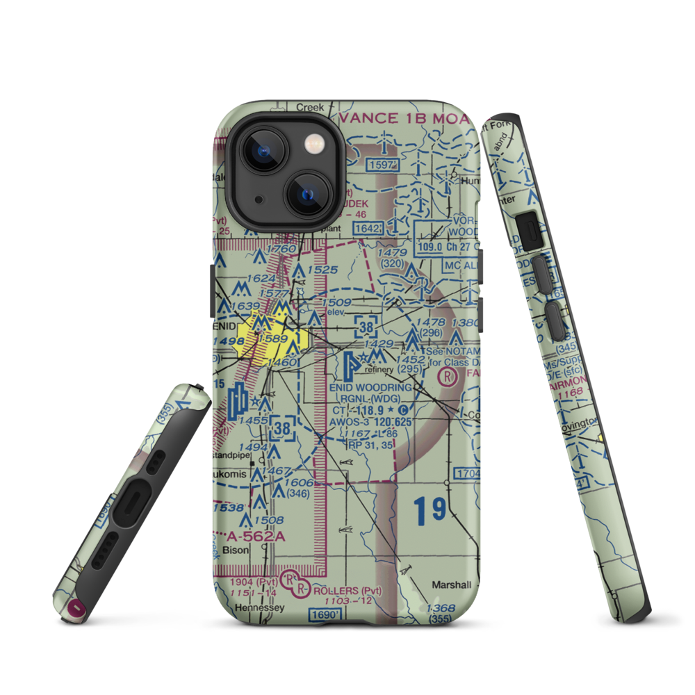 Enid Woodring Regional Airport (WDG) VFR Sectional  Tough iPhone Case iPhone 13 model shown