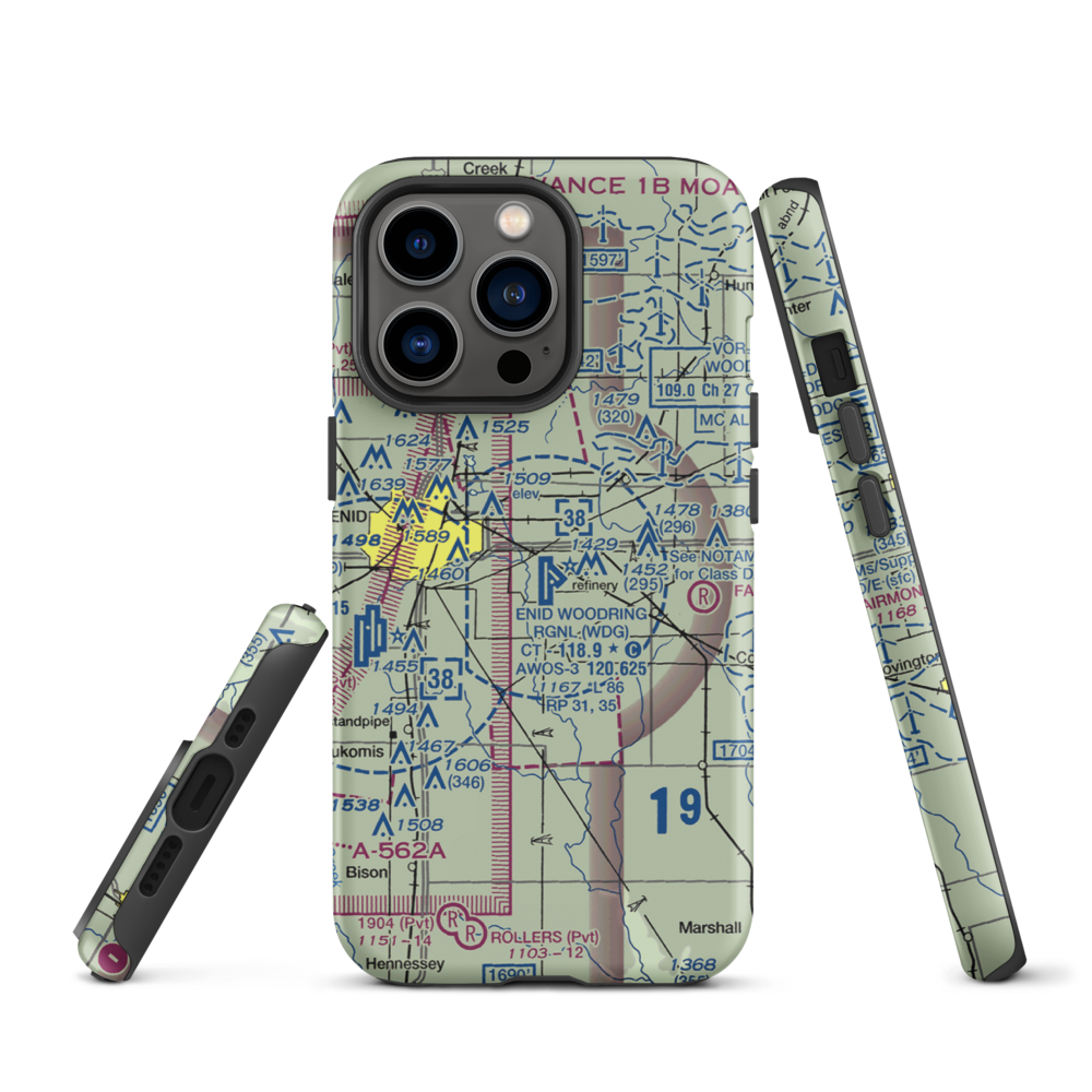 Enid Woodring Regional Airport (WDG) VFR Sectional  Tough iPhone Case iPhone 13 Pro model shown