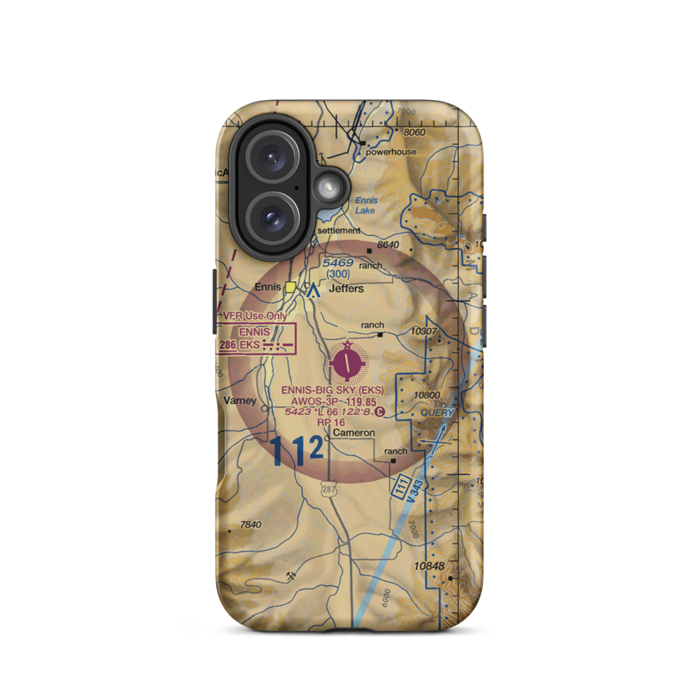 Ennis Big Sky Airport (EKS) VFR Sectional  Tough iPhone Case iPhone 16 model shown