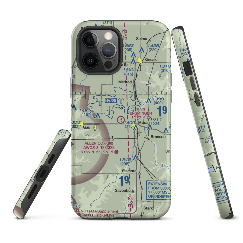 Ensminger Airport (74KS) VFR Sectional  Tough iPhone Case iPhone 12 Pro Max model shown