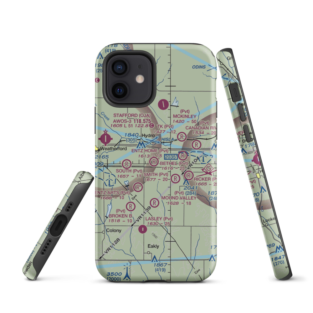 Entz Home Airport (1OK2) VFR Sectional  Tough iPhone Case iPhone 12 model shown