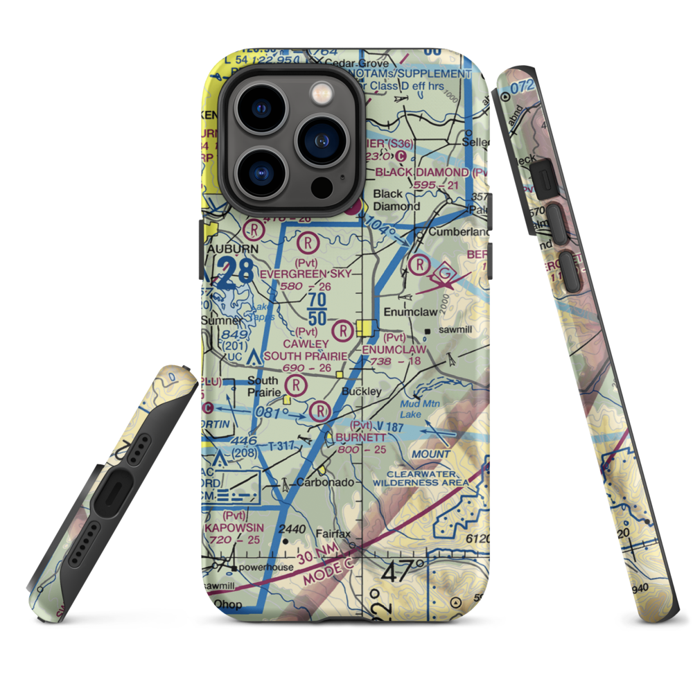 Enumclaw Airport (WA77) VFR Sectional  Tough iPhone Case iPhone 14 Pro Max model shown
