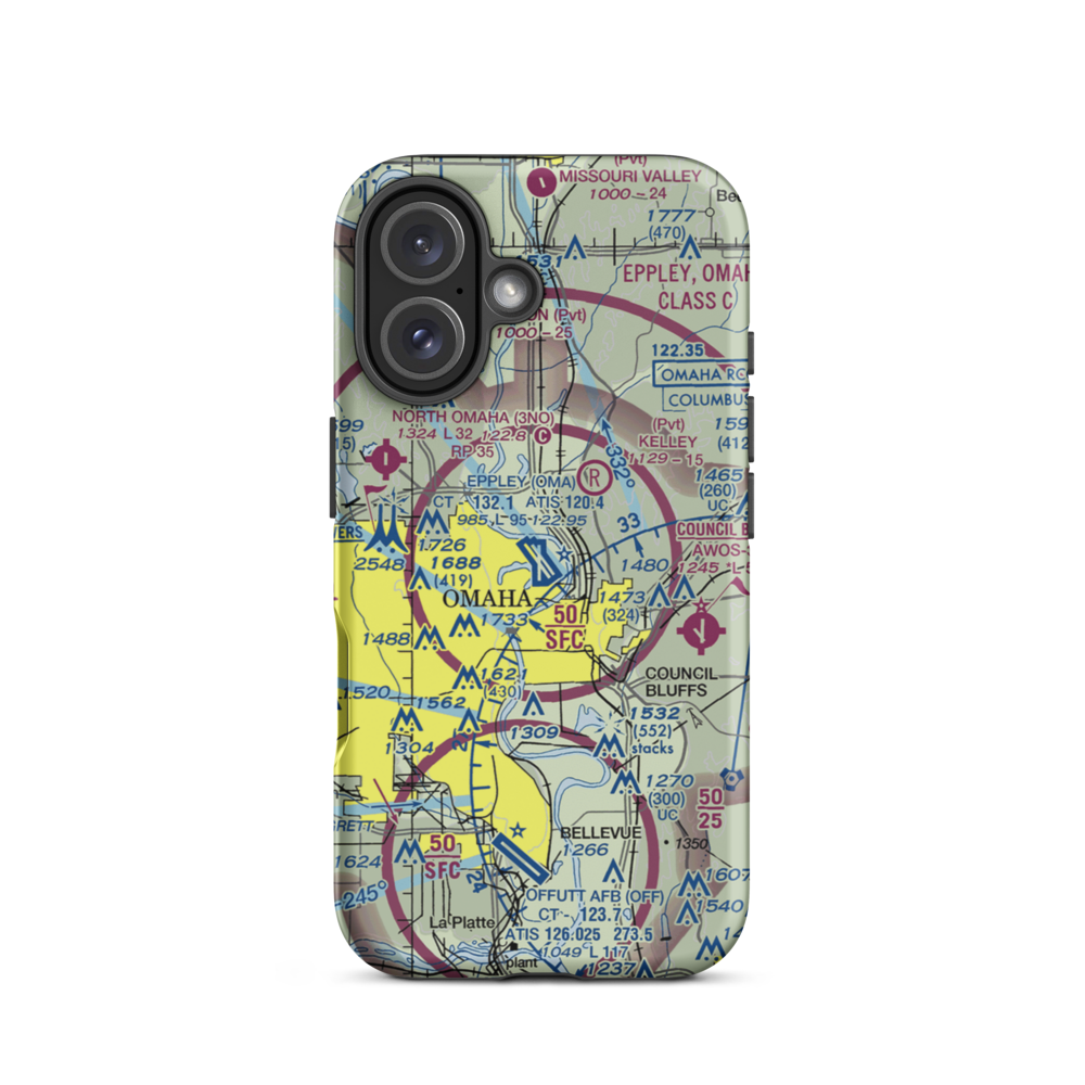 Eppley Airfield (OMA) VFR Sectional  Tough iPhone Case iPhone 16 model shown