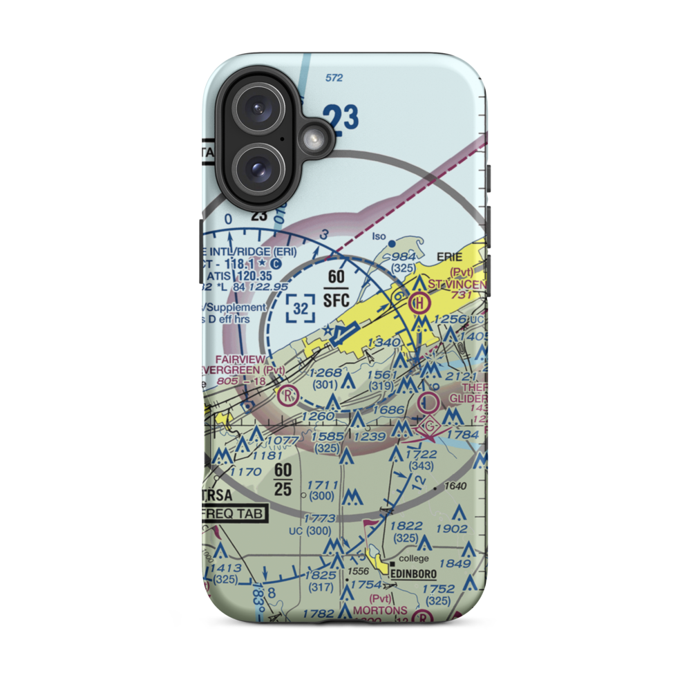 Erie International Tom Ridge Field (ERI) VFR Sectional  Tough iPhone Case iPhone 16 Plus model shown