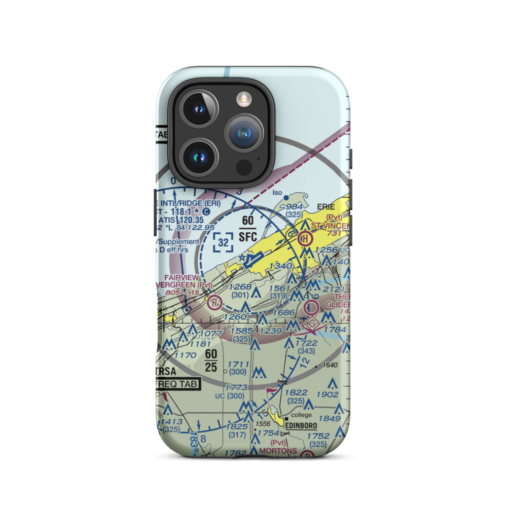 Erie International Tom Ridge Field (ERI) VFR Sectional  Tough iPhone Case iPhone 16 Pro model shown