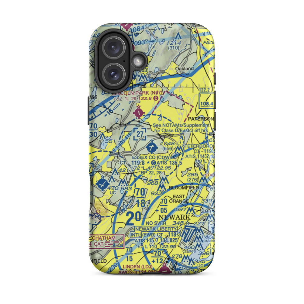 Essex County Airport (CDW) VFR Sectional  Tough iPhone Case iPhone 16 Plus model shown