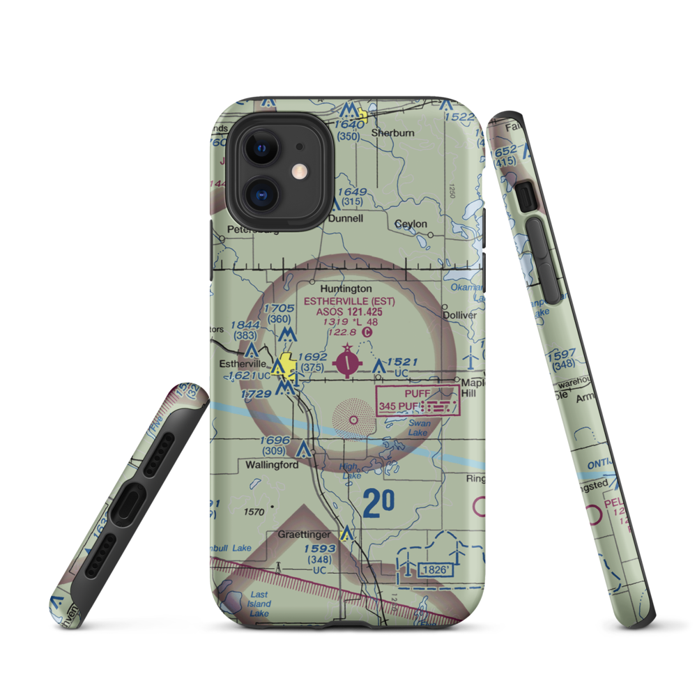 Estherville Municipal Airport (EST) VFR Sectional  Tough iPhone Case iPhone 11 model shown