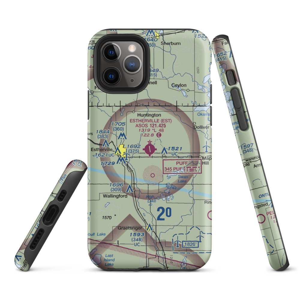 Estherville Municipal Airport (EST) VFR Sectional  Tough iPhone Case iPhone 11 Pro model shown