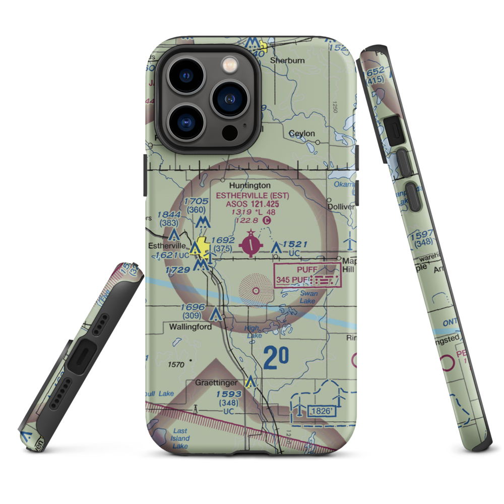 Estherville Municipal Airport (EST) VFR Sectional  Tough iPhone Case iPhone 13 Pro Max model shown