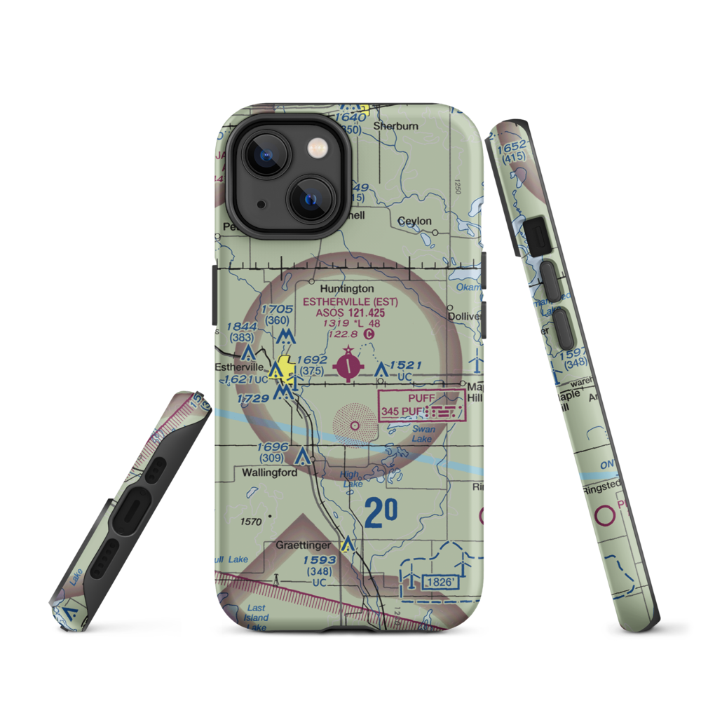 Estherville Municipal Airport (EST) VFR Sectional  Tough iPhone Case iPhone 14 model shown