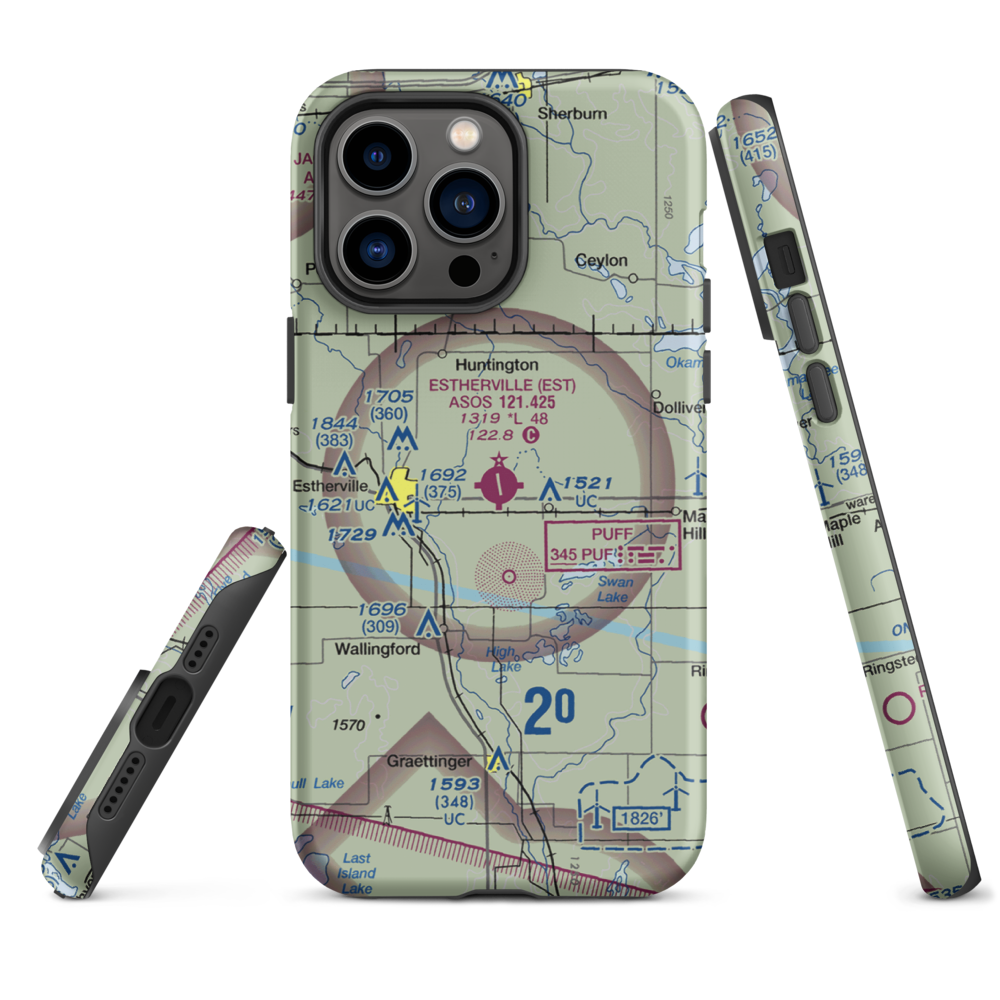 Estherville Municipal Airport (EST) VFR Sectional  Tough iPhone Case iPhone 14 Pro Max model shown