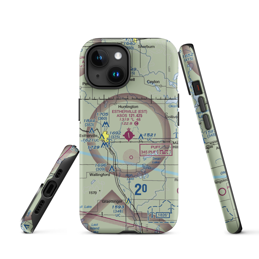 Estherville Municipal Airport (EST) VFR Sectional  Tough iPhone Case iPhone 15 model shown