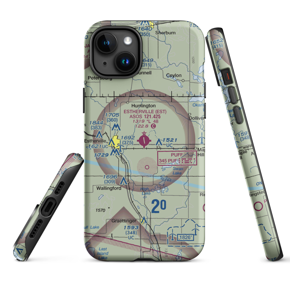 Estherville Municipal Airport (EST) VFR Sectional  Tough iPhone Case iPhone 15 Plus model shown