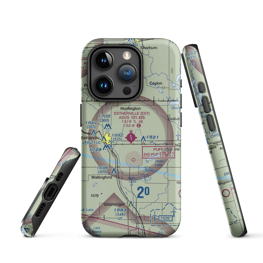 Estherville Municipal Airport (EST) VFR Sectional  Tough iPhone Case iPhone 15 Pro model shown