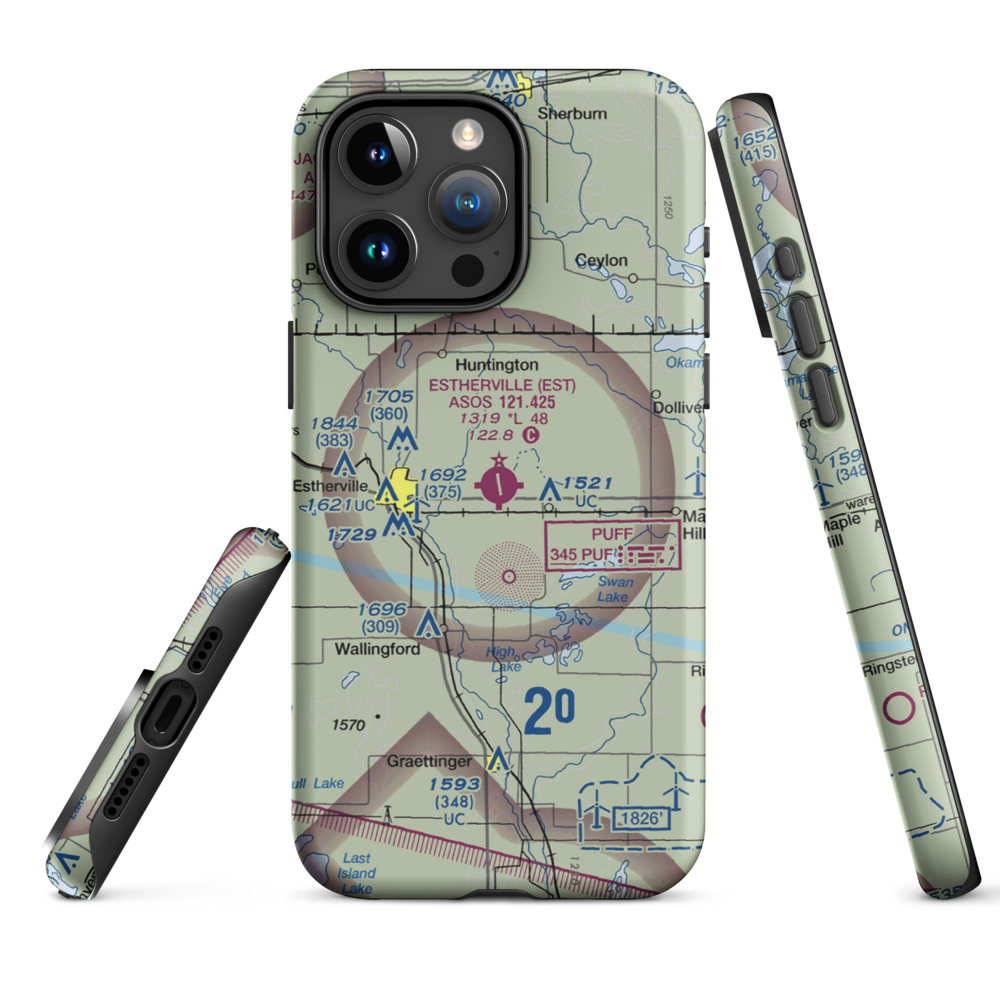 Estherville Municipal Airport (EST) VFR Sectional  Tough iPhone Case iPhone 15 Pro Max model shown