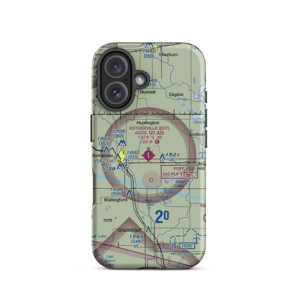 Estherville Municipal Airport (EST) VFR Sectional  Tough iPhone Case iPhone 16 model shown