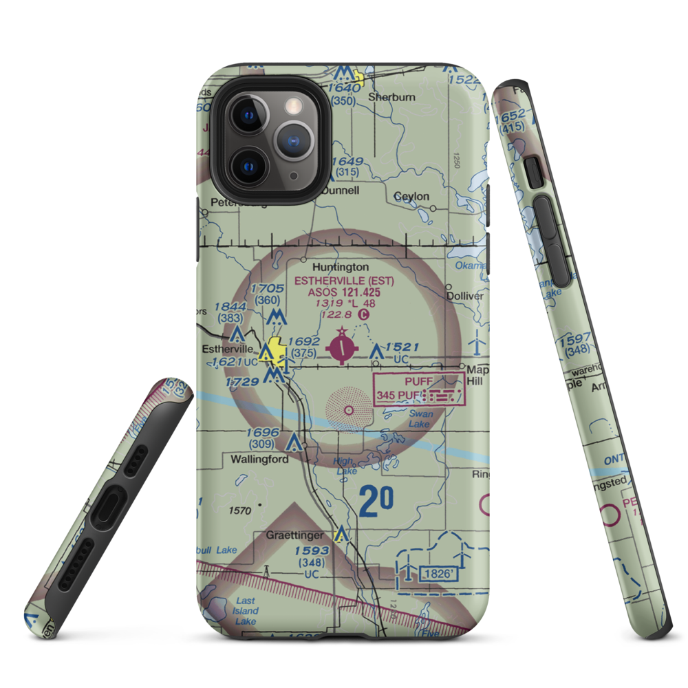 Estherville Municipal Airport (EST) VFR Sectional  Tough iPhone Case iPhone 11 Pro Max model shown