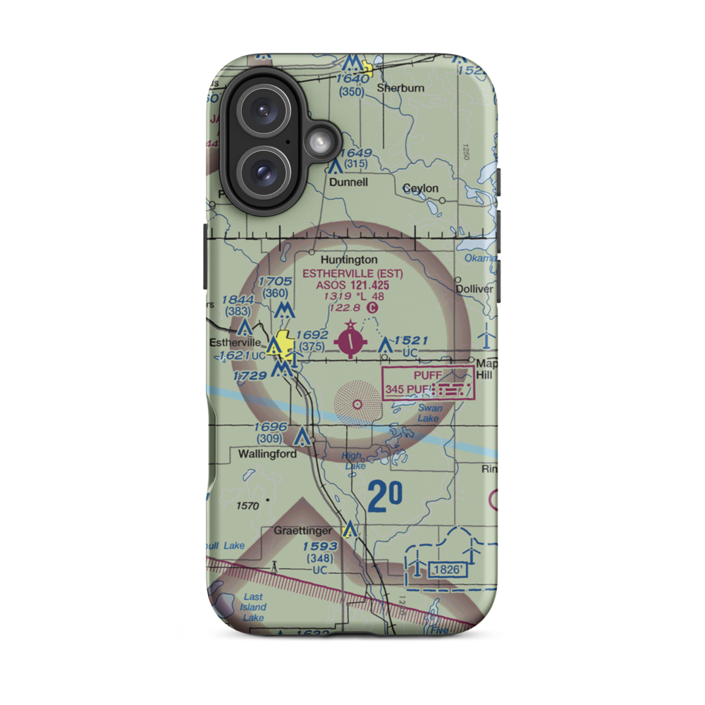 Estherville Municipal Airport (EST) VFR Sectional  Tough iPhone Case iPhone 16 Plus model shown