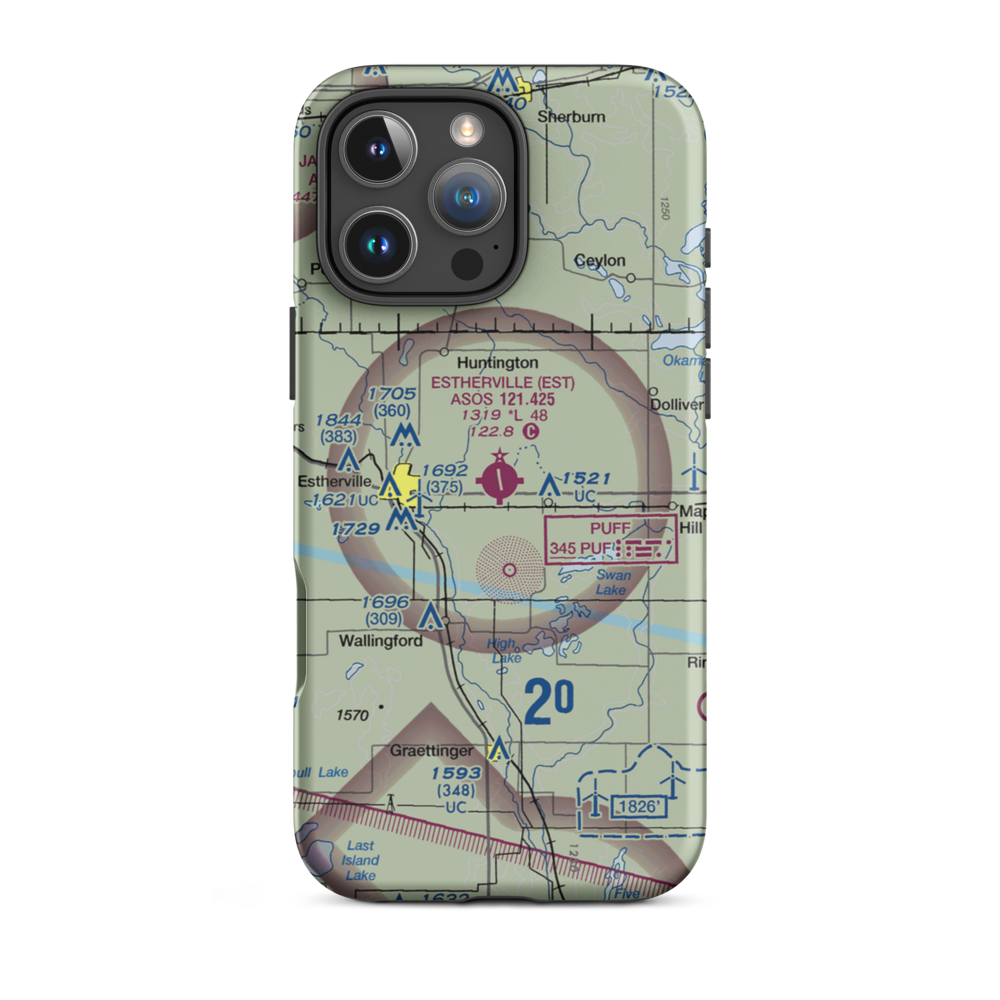 Estherville Municipal Airport (EST) VFR Sectional  Tough iPhone Case iPhone 16 Pro Max model shown