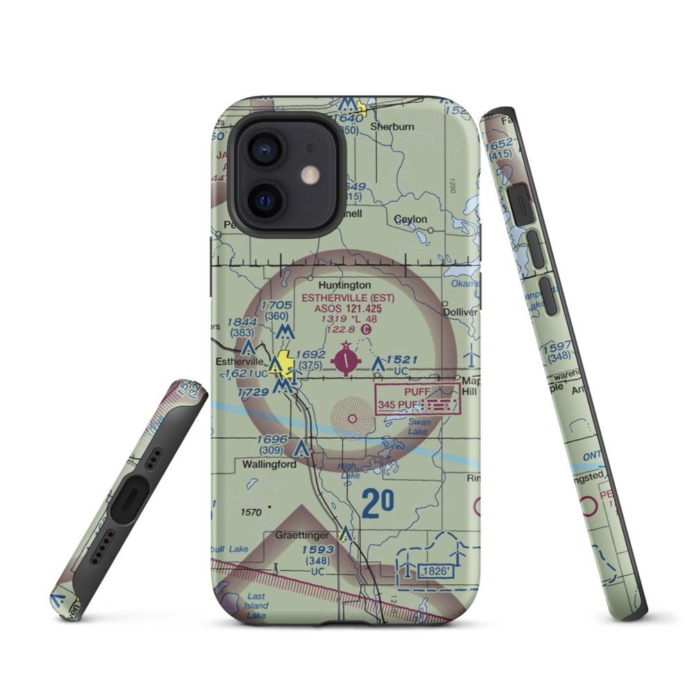 Estherville Municipal Airport (EST) VFR Sectional  Tough iPhone Case iPhone 12 model shown