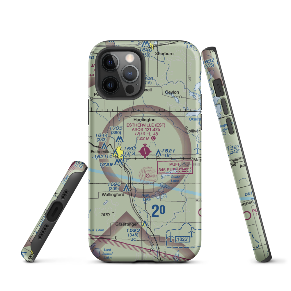 Estherville Municipal Airport (EST) VFR Sectional  Tough iPhone Case iPhone 12 Pro model shown