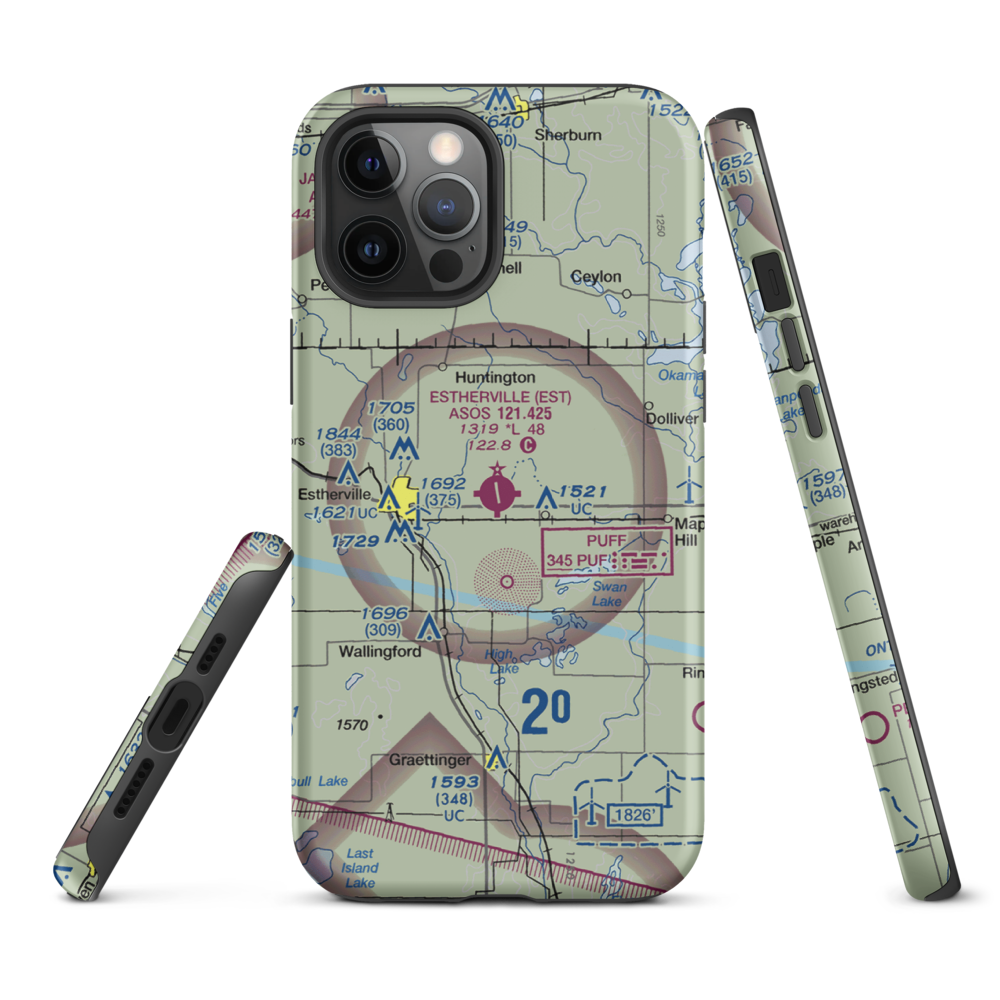 Estherville Municipal Airport (EST) VFR Sectional  Tough iPhone Case iPhone 12 Pro Max model shown