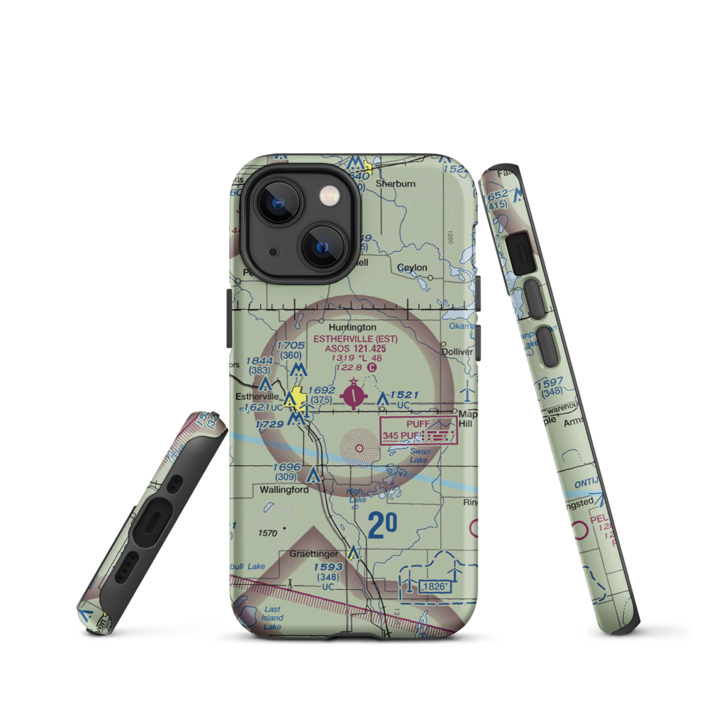 Estherville Municipal Airport (EST) VFR Sectional  Tough iPhone Case iPhone 13 mini model shown
