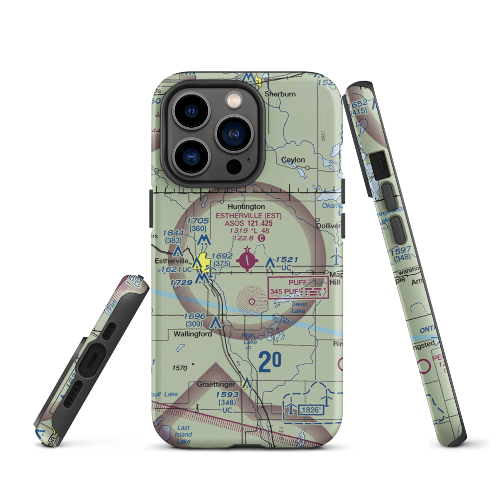 Estherville Municipal Airport (EST) VFR Sectional  Tough iPhone Case iPhone 13 Pro model shown